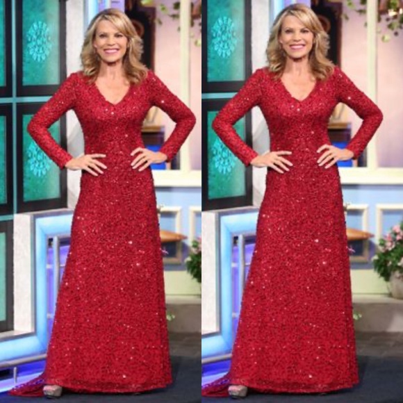 Adrianna Papell Long Sleeve V-neck beaded evening long gown - Picture 8 of 17